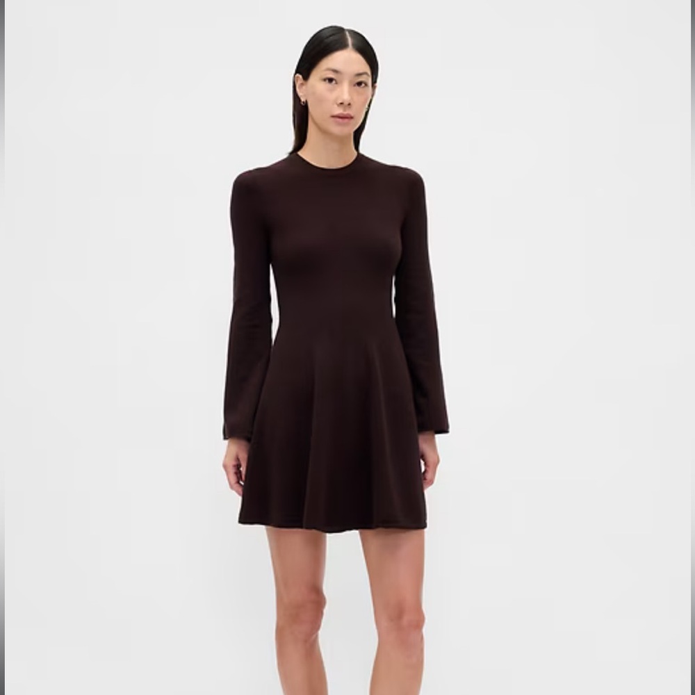 GAP Black Ribbed Crewneck Knit Dress A-Line Petite Large